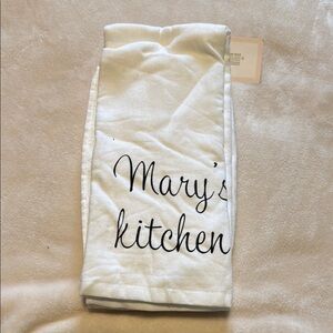 White Kitchen Towel with Black Script